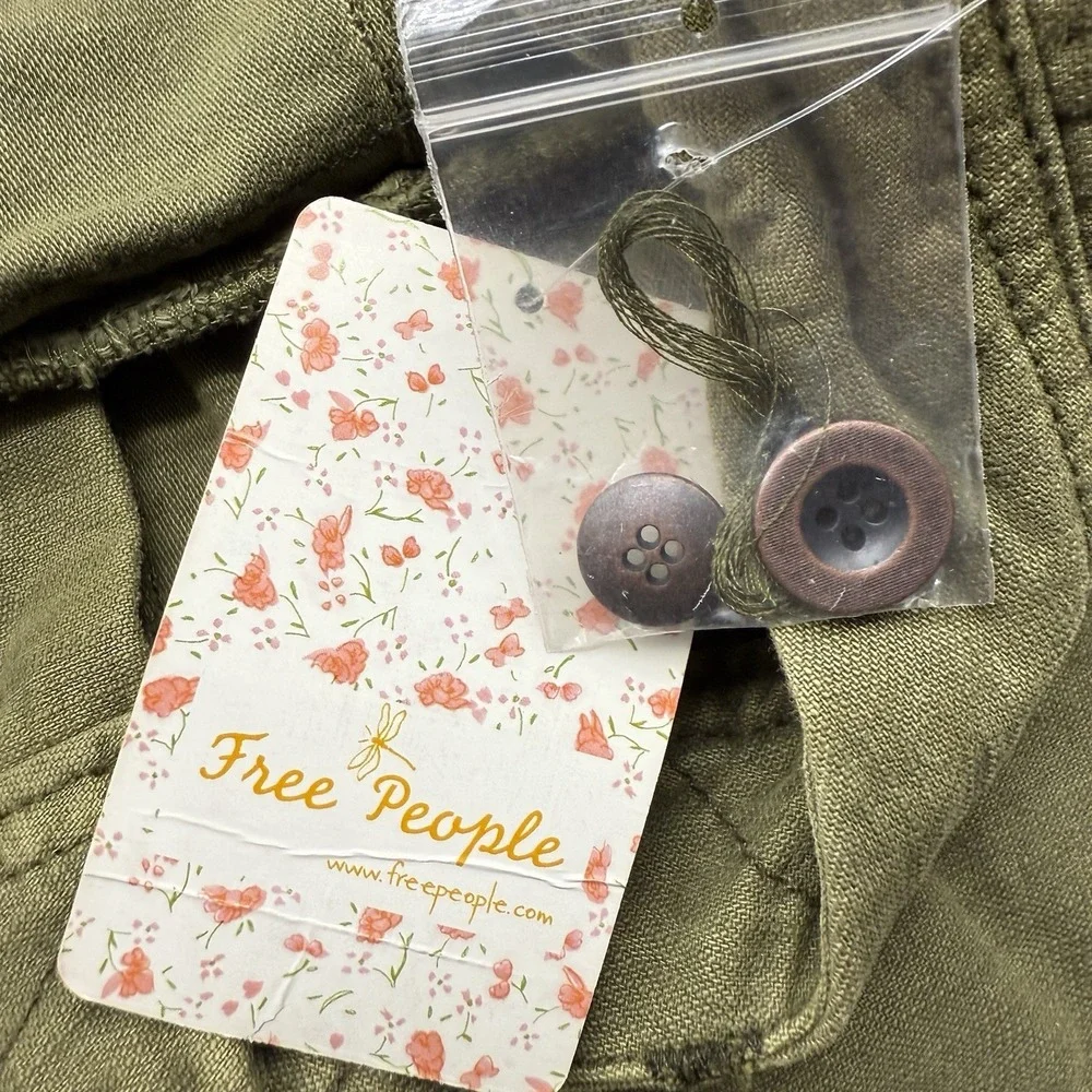 Free People Utility Pants Women 27 Dark Olive OB800848 Pleated Knee Seam Cotton